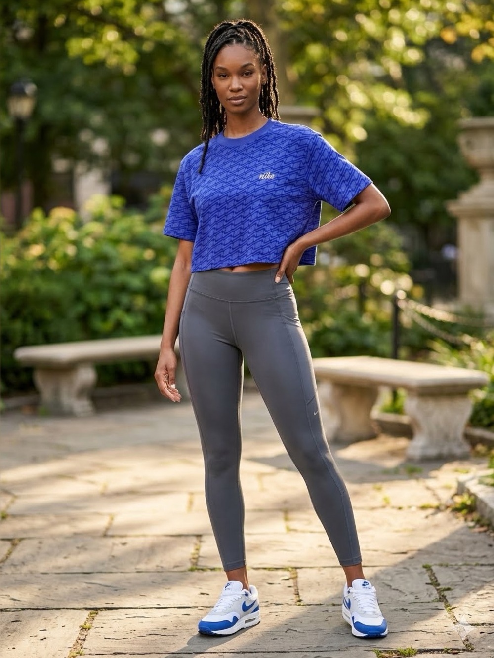 Nike Icon Clash Cropped Tee XL Blue/Purple Allover Print Oversized